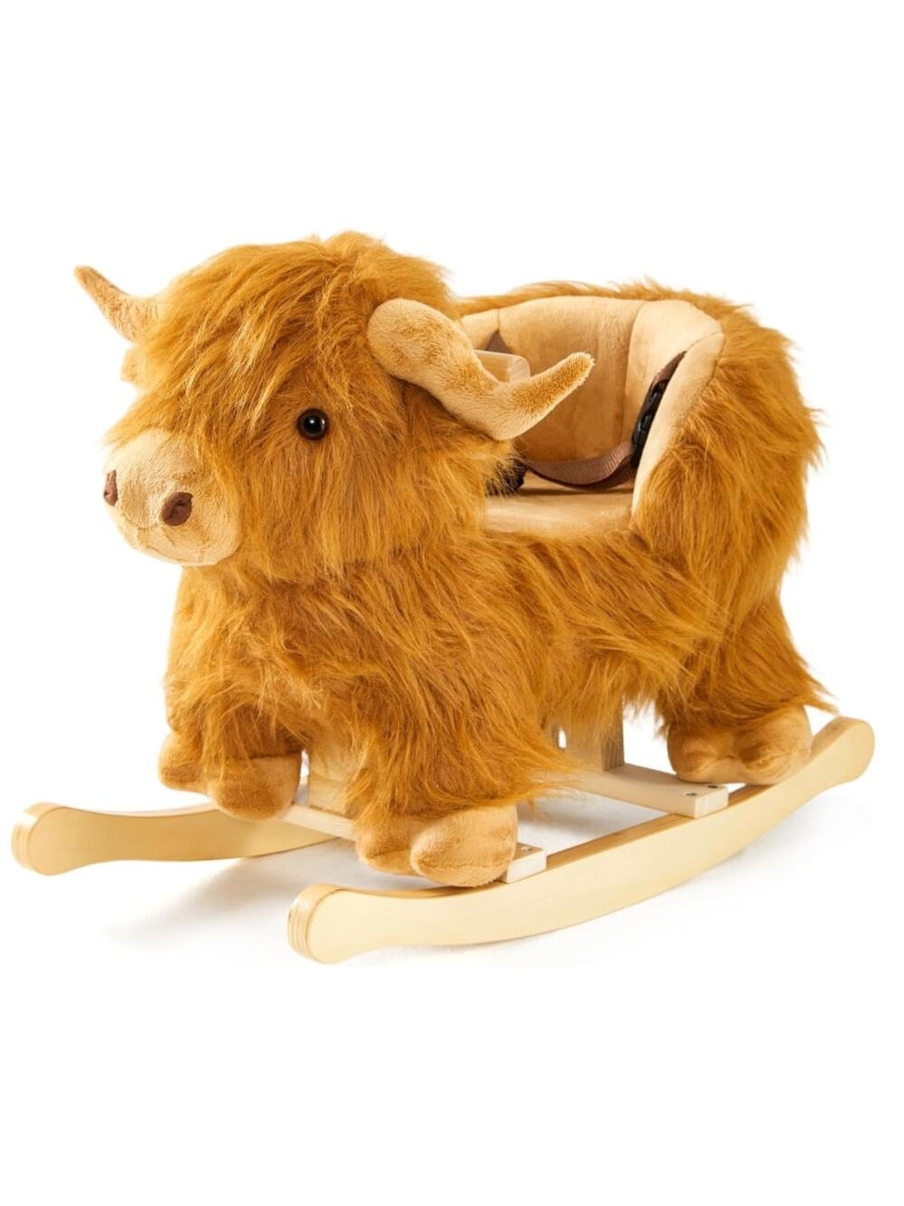 Baby Highland Cow Rocking Horse Plush Ride On Toddler Seat Belt NEW